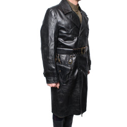 USSR black NKVD officer Leather Overcoat