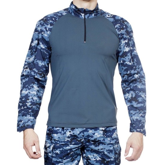Chemise tactique numérique bleue MPA-12, chemise de camouflage à manches longues, pull militaire urbain