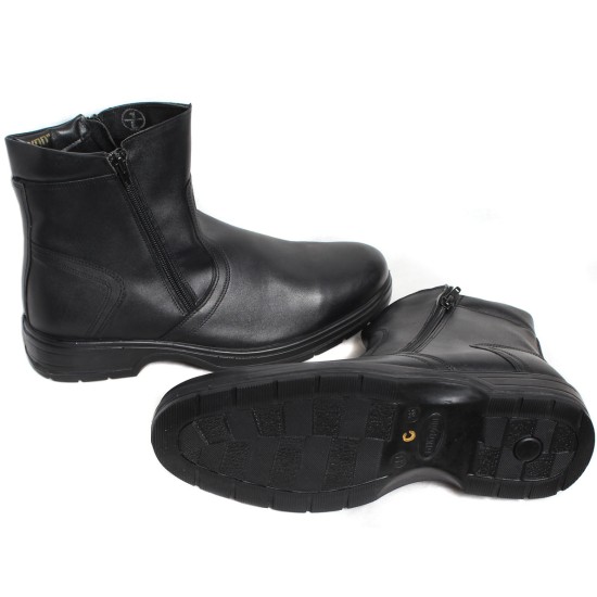 Botas de tobillo de cuero negro con doble cremallera tamaño 44 / US 11.5 / UK 10