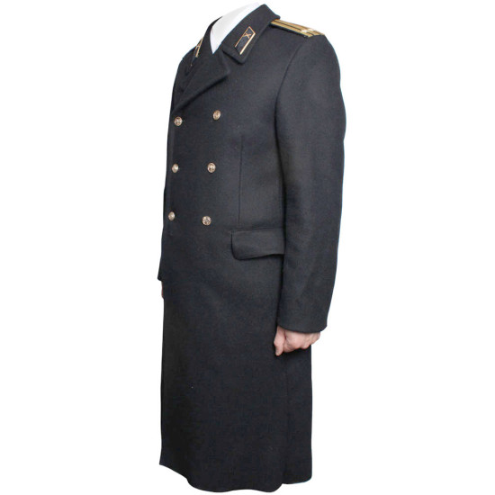 Soprabito nero lungo in lana sovietica della flotta della marina