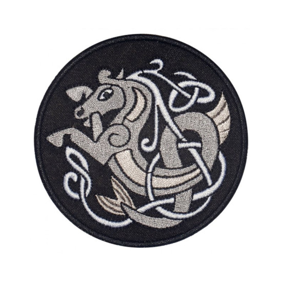Toppa ricamata a macchina ornamento celtico nodo nero / grigio # 8