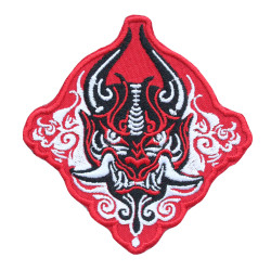 Japanische rote Dämonen-Oni-Maske, bestickter Aufnäher/Aufbügler/Klettverschluss