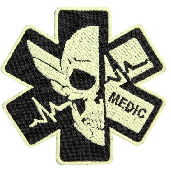 Jeu Airsoft Glow in the Dark Skull broderie à coudre Medic Sleeve patch