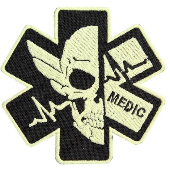 Airsoft-Spiel Glow in the Dark Schädel Stickerei aufgenäht Medic Sleeve Patch