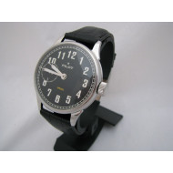 Molniya PILOT vintage black wristwatch with transparent back