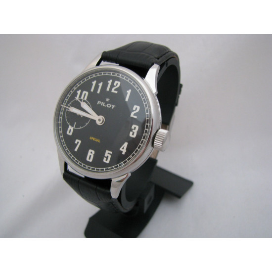 Molniya PILOT reloj de pulsera negro vintage con espalda transparente