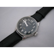 Molniya PILOT vintage black wristwatch with transparent back