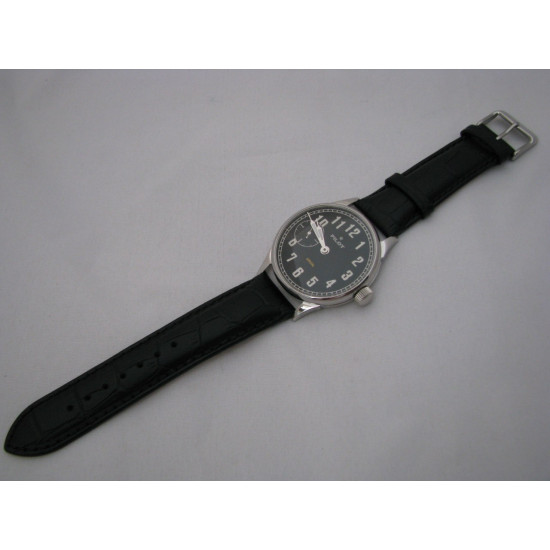 Molniya PILOT vintage black wristwatch with transparent back