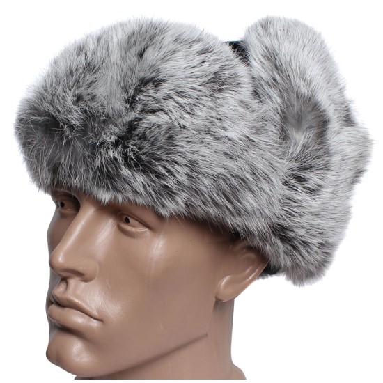 Earflaps winter ushanka hat with rabbit fur