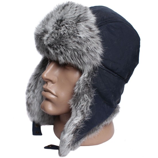 Earflaps winter ushanka hat with rabbit fur