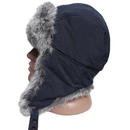 Earflaps winter ushanka hat with rabbit fur