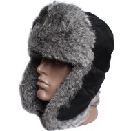 Earflaps winter ushanka hat with rabbit fur