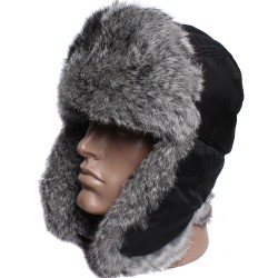 Earflaps winter ushanka hat with rabbit fur