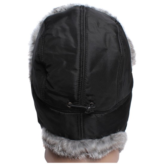 Earflaps winter ushanka hat with rabbit fur