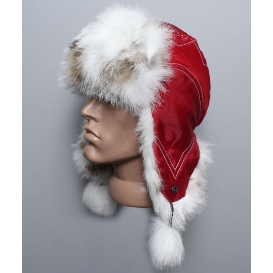 Russo moderno cappello invernale Ushanka pelliccia di coniglio rosso / blu