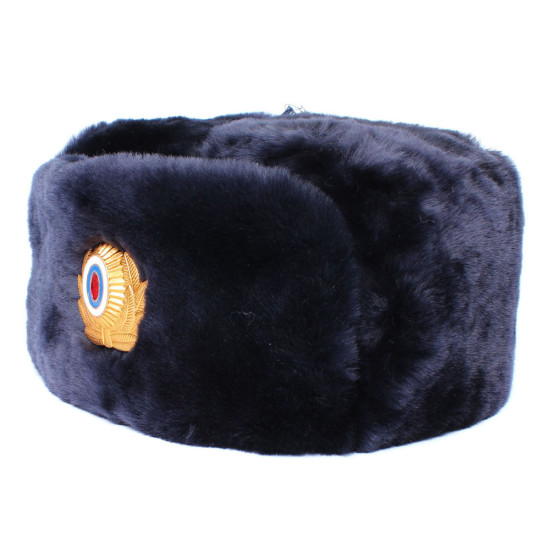 Soviet Police Officers sheep fur USHANKA winter hat