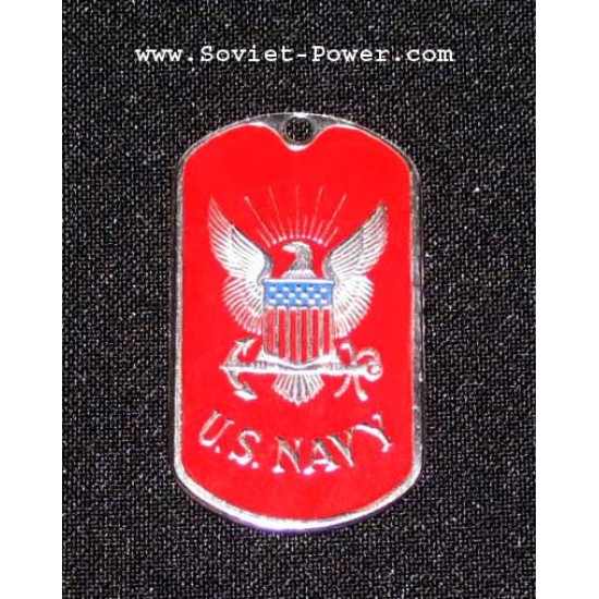 Soldat américain étiquette de chien en métal militaire US NAVY (Rouge)