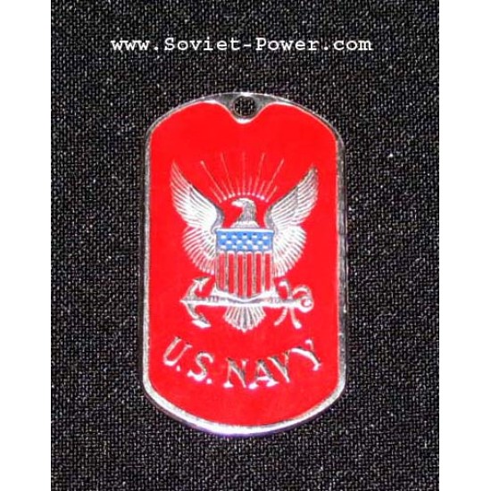 USA Soldier Military Metal Name Tag U.S. NAVY (Red) 