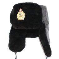 Sowjetischer Navy Capatins schwarzer Uschanka-Hut aus Leder