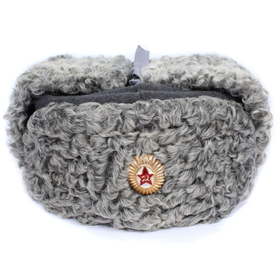 Ushanka di pelliccia di astrakan grigio dell'esercito sovietico Cappello dell'esercito rosso dell'URSS FSO