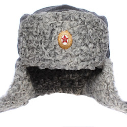 Soviet Army gray Astrakhan fur ushanka USSR Red army hat FSO