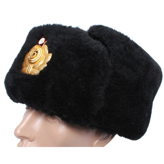 Bonnet d'hiver soviétique NOIR USHANKA Navy