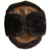 Russian dark brown fur ushanka winter hat with suede leather