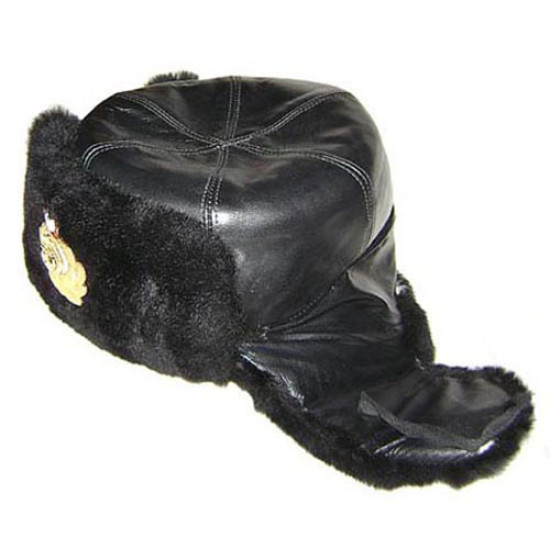 Sombrero Ushanka de cuero negro Capatins de la Marina soviética