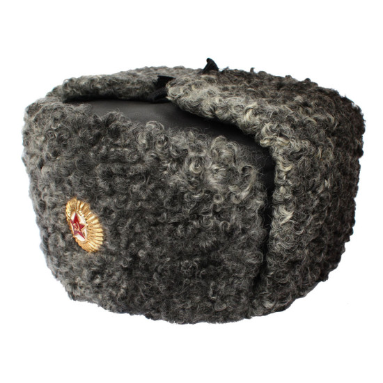 Sowjetarmee Generäle Astrachan Pelz Ushanka Lederhut Sowjetarmee Generäle Astrachan Pelz Ushanka Lederhut