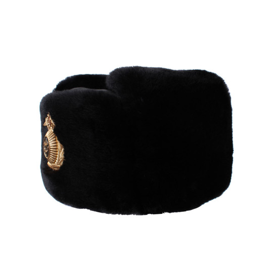 Leather Ushanka winter hat from Soviet Navy Fleet