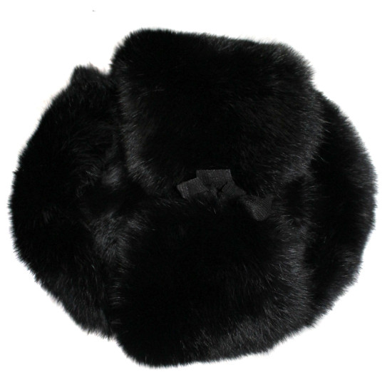 Ushanka Cappello invernale in pelliccia di coniglio nero stile sovietico con paraorecchie