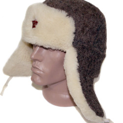 Soviet Woolen ushanka military Red Army winter hat with white fur