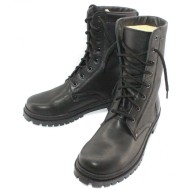 Military winter black leather boots with fur