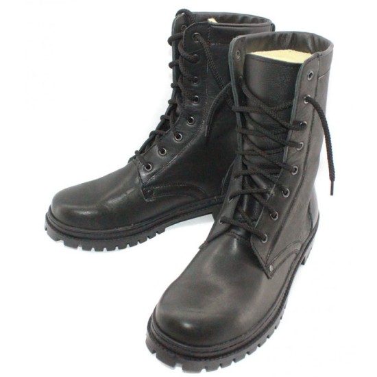 Botas de cuero negro militar ruso invierno con pieles