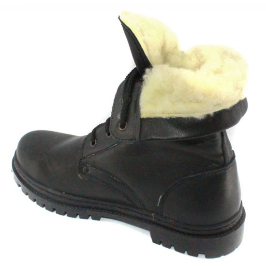 Botas de cuero negro militar ruso invierno con pieles