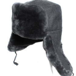 Gray fur hat Soviet Officers Red army Winter ushanka hat with earflaps