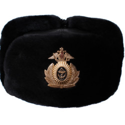 Leather Ushanka winter hat from Soviet Navy Fleet