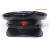 Soviet military Officer black leather Russian revolution hat