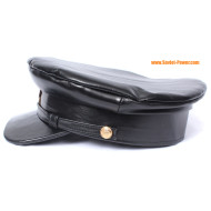 Oficial soviético sombrero de cuero negro gorra de visera bolchevique de la URSS con insignia de estrella roja