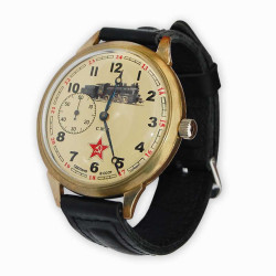 Molnija Soviet wristwatch Soviet Railroads with Train engraving