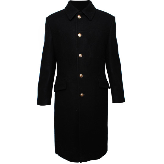 Long manteau d'hiver noir en laine de la marine soviétique