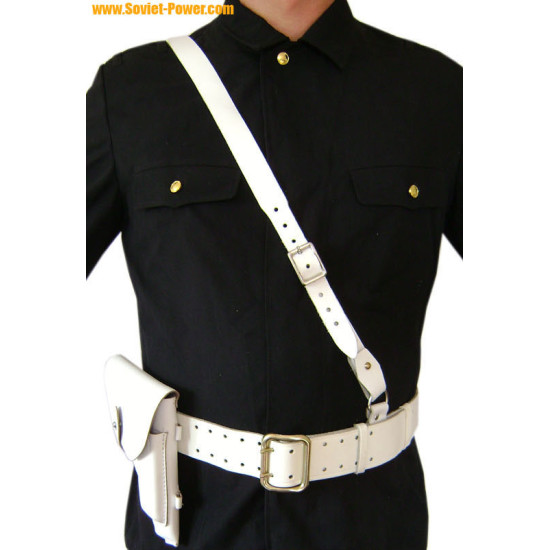 Oficial soviético PORTUPEYA blanco con cinturón de hombro + funda
