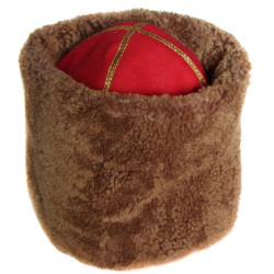 Soviet winter hat USSR Papaha brown fur hat with red top Papakha national wear