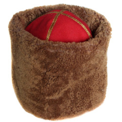 Cappello invernale sovietico Cappello di pelliccia marrone URSS Papaha con top rosso Abbigliamento nazionale Papakha