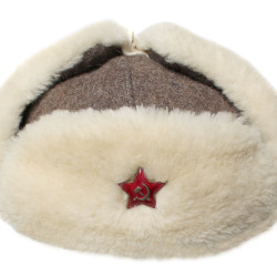 Soviet Woolen ushanka military Red Army winter hat with white fur