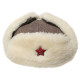Sowjetische Woll-Ushanka-Militär-Wintermütze der Roten Armee mit weißem Fell Sowjetische Woll-Ushanka-Militär-Wintermütze der Roten Armee mit weißem Fell