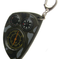 Tactical curvimeter + compass + thermometer camo keychain