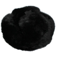 Uschanka-Wintermütze aus schwarzem Kaninchenfell im sowjetischen Stil mit Ohrenklappen