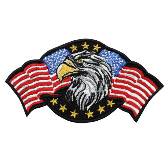 Parche de manga de velcro / termoadhesivo bordado con águila de la bandera americana EE. UU.