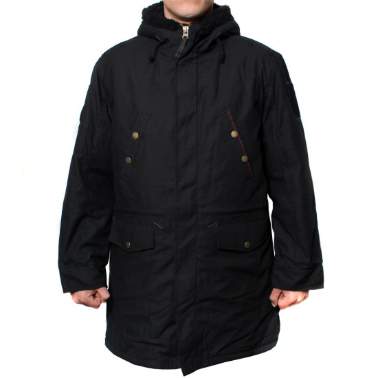 Warmer schwarzer Winterparka Taktische Kapuzenjacke mit Kapuze im urbanen Stil Warmer schwarzer Winterparka Taktische Kapuzenjacke mit Kapuze im urbanen Stil